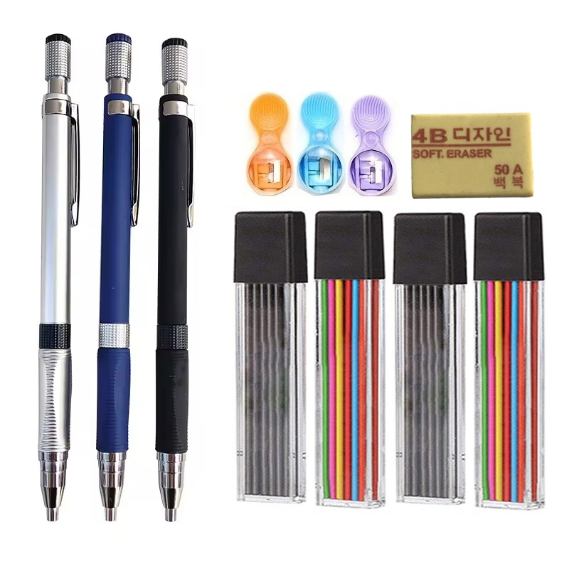Office Technician - 2,0-mm-Druckbleistift mit schwarzer/farbiger Minenmine, Radiergummi, Skizzieren,