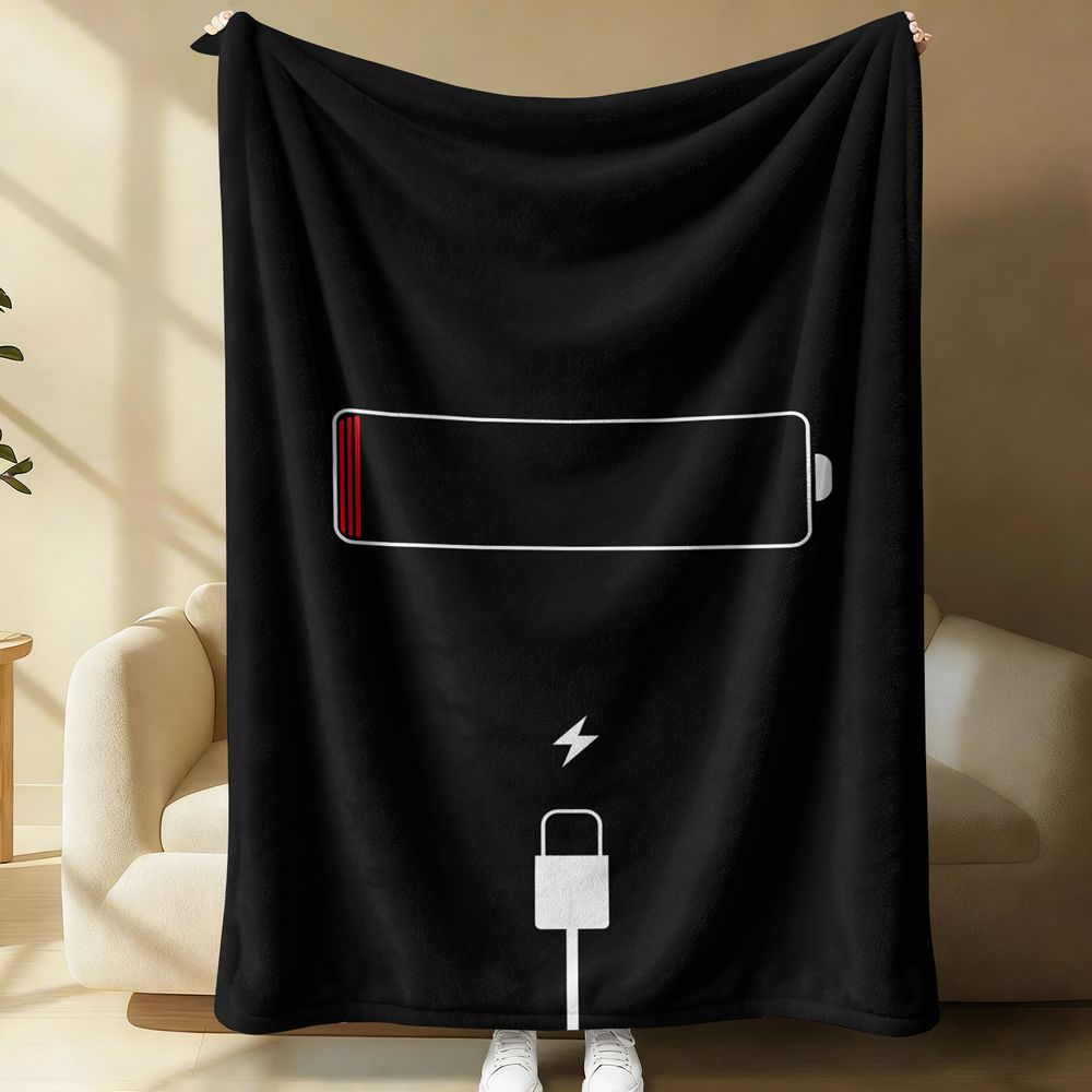 Office Tech For Home - Minimalistische Flanell-Decke mit Druck des Low-Battery-Lade-Symbol-Icons,