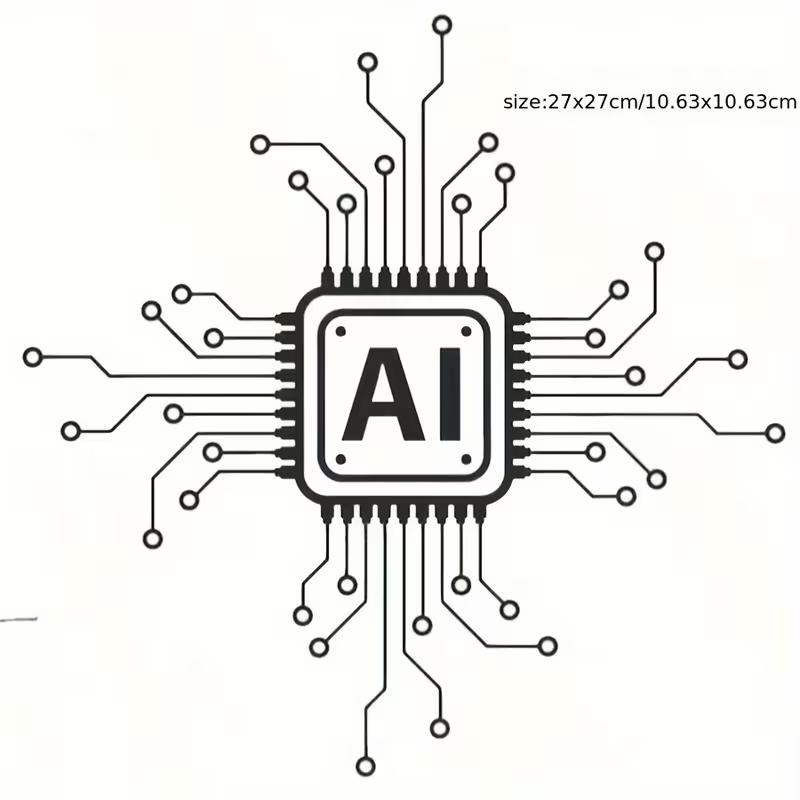 Office Tech For Home - AI-Technologie Leiterplatten-Vinyl-Wandaufkleber - Cartoon-Stil Glänzender Selbstklebender